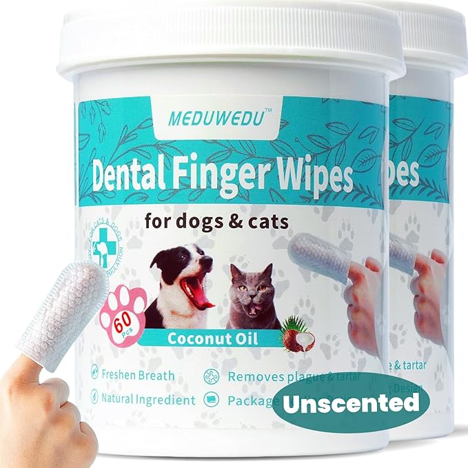 Dental Care Finger Wipes 120 Counts,Teeth Cleaning Finger Wipes for Dogs &amp; Cats,Reduces Plaque &amp; Supports Oral Freshness,Small Animal Stain Removers, Unscented