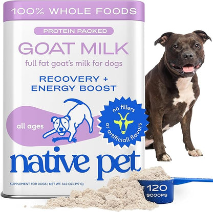 Native Pet Goat Milk for Dogs - Organic Goat Milk Powder for Dogs and Cats - Puppy Formula Dairy Replacement Packed with Protein &amp; Vitamins for Immunity, Recovery &amp; Growth for Active Pups - 120 Scoops