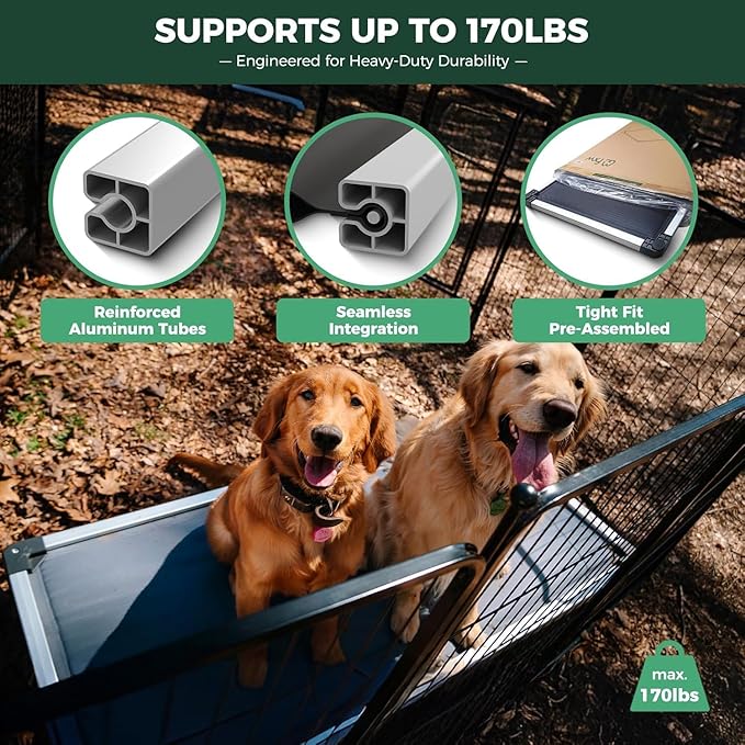 FXW TitanNest Chew-Proof Elevated Dog Bed, Raised Cot for Indoor/Outdoor/Camping Use, Durable &amp; Washable Padded Pet Bed for Large Dogs, 47.0" L x 29.0" W x 7.3" H, Black