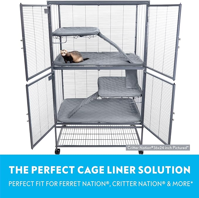 Paw Inspired Fitted Fleece Liners for Ferret Nation, Critter Nation Cage for Ferrets, Rats, Chinchillas, Hedgehogs &amp; Other Small Animals (Gray, Double Unit Set)