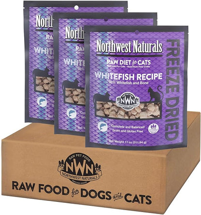 Northwest Naturals Freeze-Dried Whitefish Cat &amp; Kitten Food – Bite-Sized Nibbles, Healthy, Limited, Human-Grade Ingredients, All-Natural, High-Protein Raw Diet, Complete &amp; Balanced, 11 oz (Pack of 3)