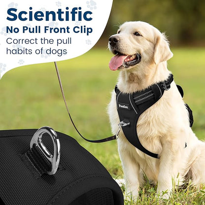 Funfox Dog Harness No Pull, Adjustable Dog Vest Harness Super Soft, 2 Leash Clips Anti Pull, Vertical Handle Easy to Control, Reflective Night Walking for Large Breed, Black, L
