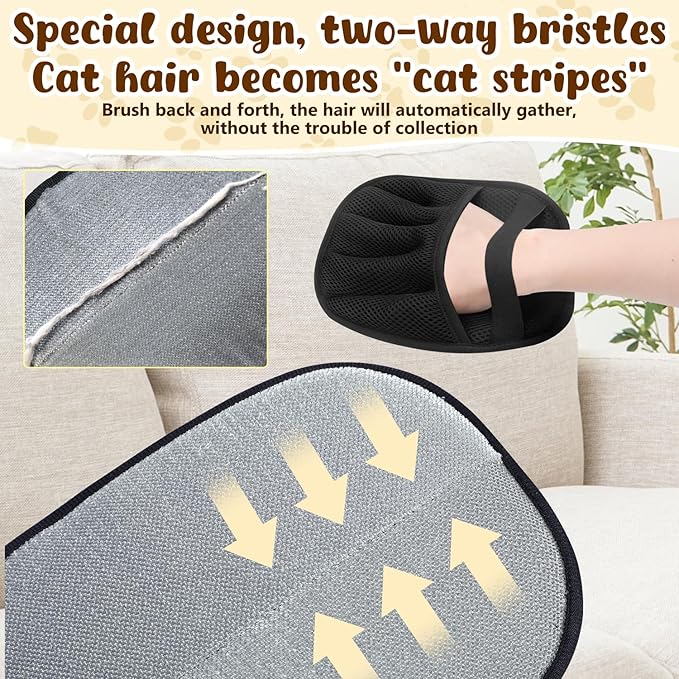 Pet Hair Remover Gloves,Electrostatic Removal for Pet Hair,Reusable Cat &amp; Dog Grooming Gloves for Clothing/Couch/Furniture/Carpet/Car Seat(2Pcs)