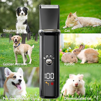 Dog Clippers Grooming Kit - Low Noise, Cordless Electric Trimmer with Nail Grinder for Dogs &amp; Cats, 4 in 1 Rechargeable Clippers for Paws, Ears, Face and Matted Hair (Black)