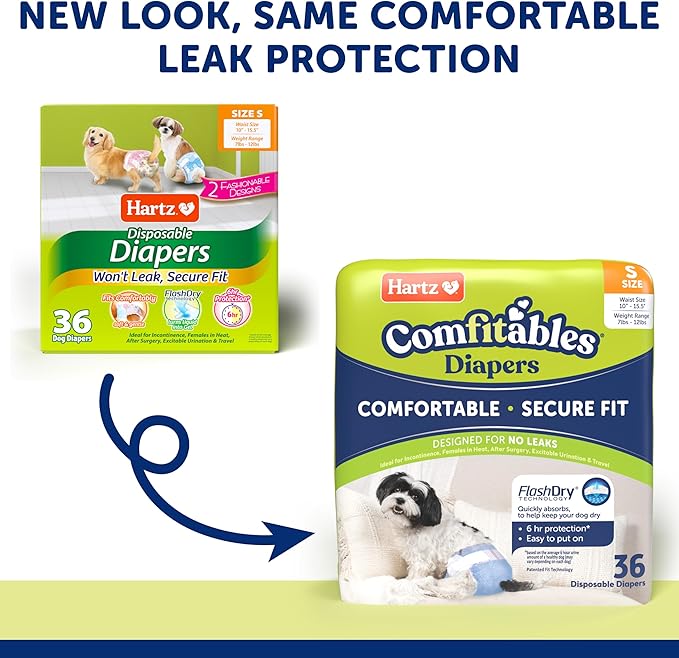 Hartz Disposable Dog Diapers, Size S 36 count, Comfortable &amp; Secure Fit, Easy to Put On