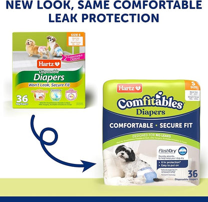 Hartz Disposable Dog Diapers, Size S 36 count, Comfortable &amp; Secure Fit, Easy to Put On