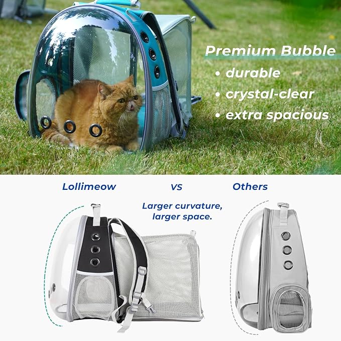 Lollimeow Cat Carrier Backpack, Bubble Expandable Backpack Carrier, Pets and Small Dogs,Airline-Approved, Designed for Travel, Hiking, Walking &amp; Outdoor Use (Square Back Expandable-Black)