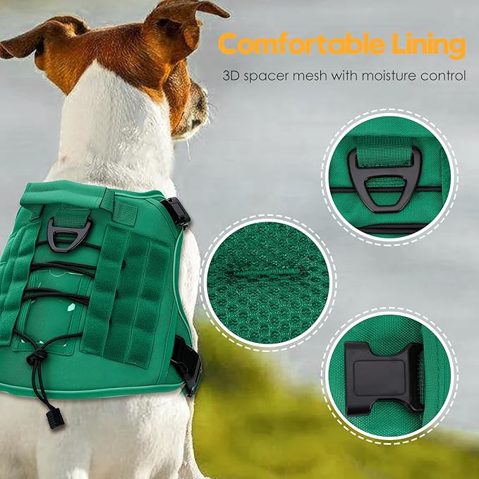 Heavy-Duty Tactical Dog Harness for Large Dogs, No Pull Adjustable Reflective Pet Vest with Molle System, K9 Military-Grade Control for Service Training, Outdoor &amp; 10+ Breeds, Turquoise, X-Large