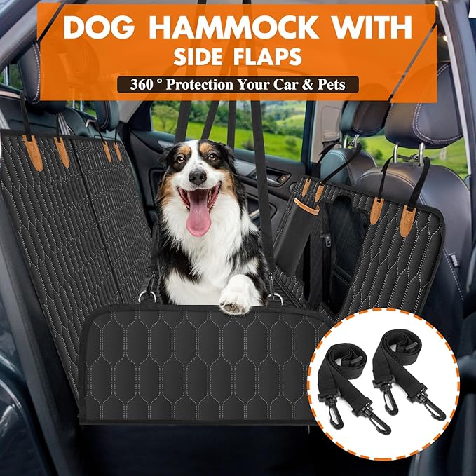 Dog Back Seat Cover, Waterproof Scratch Proof Nonslip Dog Hammock for Car, Car Seat Cover for Back Seat with Sanitary Pad Mesh &amp; Pocket for Cars SUVs and Trucks - S, Black/Orange