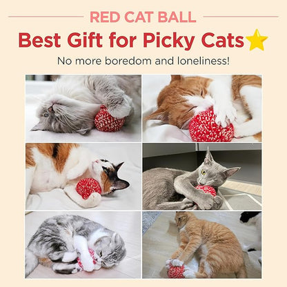 JAYU PET Red Cat Ball [W/Bell Version] - Handmade Silvervine Cat Toy with Catnip, Interactive Matatabi Ball for Indoor Cats &amp; Kittens, Feline Play Toy &amp; Gift (2.7 inch)