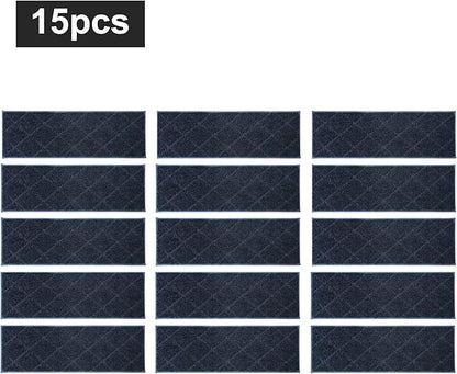 COSY HOMEER Edging Stair Treads Non-Slip Carpet Mat 28inX9in Indoor Stair Runners for Wooden Steps, Edging Stair Rugs for Kids and Dogs, 100% Polyester TPE Backing (15pc, Navy)