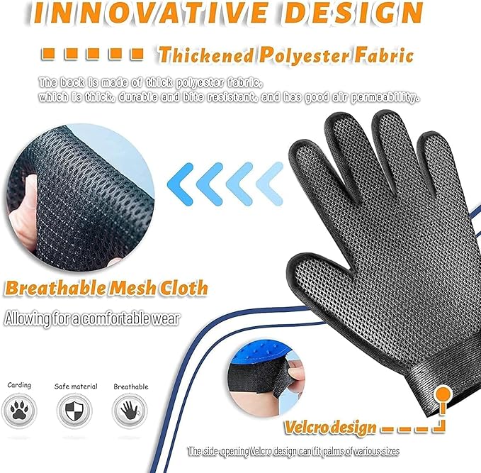 Pet Grooming Glove Hair Remover Brush Gentle Deshedding Efficient Pet Mitt Pet Massage Gloves Left &amp; Right Hand Draw Dogs Cats Horses Long Short Fur (1Pair Left &amp; Right Hand (Blue))