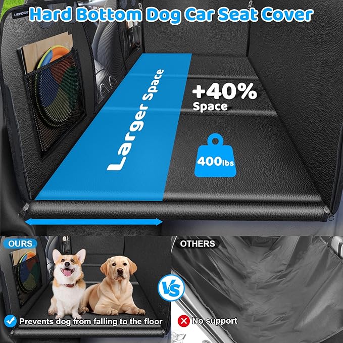 URPOWER PU Leather Back Seat Extender for Dogs – Hard Bottom Dog Car Seat Cover Holds 400 lbs, Anti-Scratch &amp; Waterproof Dog Hammock for Full Size SUVs &amp; Trucks, Dogs Car Bed Pet Backseat Protector