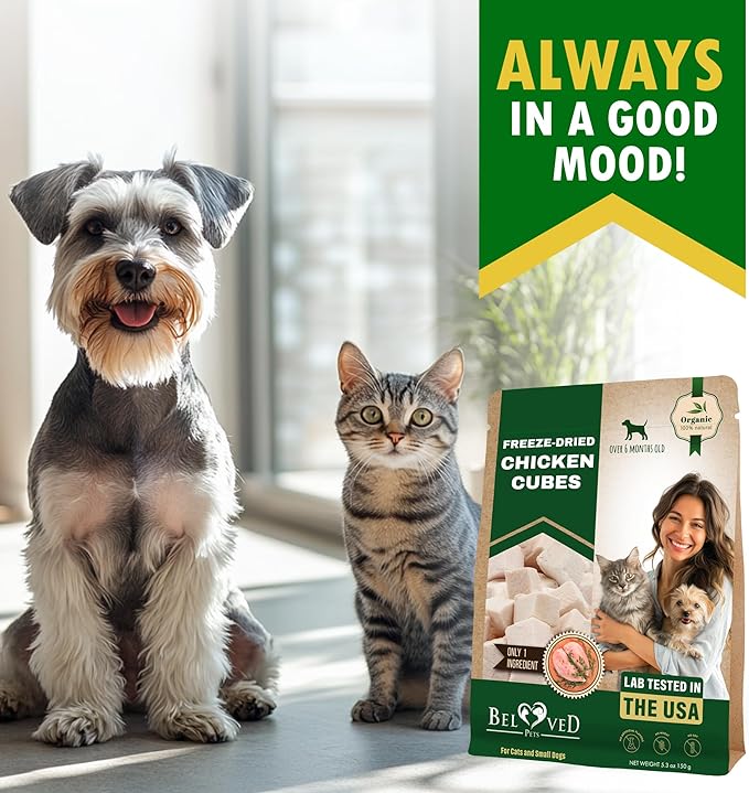 Beloved Pets Dog &amp; Cat Treats Freeze Dried Chicken Cubes 5.3 oz - All Natural Meat Raw Pet Food - Human Grade High-Protein Snacks &amp; Grain-Free Jerky Chews for Cats and Small Dogs
