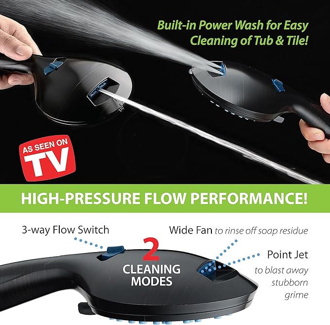 Hotel Spa AquaCare As-Seen-On-TV High Pressure Handheld/Rain 50-mode 3-way Shower Head Combo with Adjustable Arm - Anti-clog Nozzles, Tub &amp; Pet Power Wash, 6 ft. Hose, Rubbed Bronze Finish