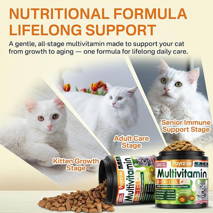 Cat Multivitamin - 500 Chews Crunchy &amp; Creamy Cheese Core, Cat Vitamins + Taurine for 8-in-1 Support - Immune, Urinary, Heart, Skin &amp; Coat, Eyes, Brain, Bone for Cats Kittens - Egg Yolk Flavor