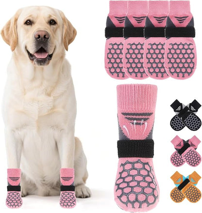 KOOLTAIL Dog Socks for Hot Pavement, Summer Breathable Dog Socks to Prevent Licking Paws, Non Slip Pet Boots &amp; Paw Protectors for Hardwood Floor,Grippy Shoes for Small Medium Large Senior Dogs,Pink M