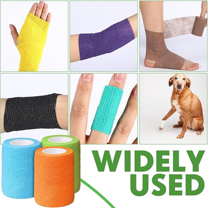 Treela 36 Pcs Self Adherent Bandage 3" X 5 Yard Wrap Breathable Cohesive Bandage Elastic Adhesive Tape for Stretch Athletic Sports Wrist Ankle(Variegated)
