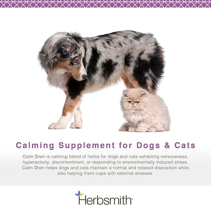 Herbsmith Calm Shen – Herbal Blend for Dogs &amp; Cats – Natural Anxiety Remedy for Dogs &amp; Cats – Feline and Canine Calming Supplement – 75g Powder