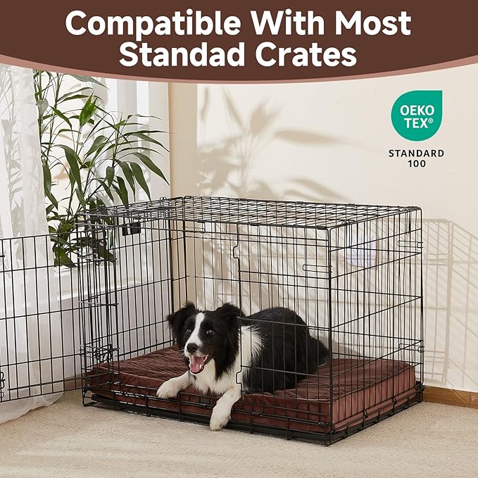 OhGeni Orthopedic Waterproof &amp; Machine Washable Dog Bed for Medium Large Pets, Suitable for Crates, Cat Mat with 25D Egg Crate Foam, Non-Slip Bottom &amp; Removable Cover, 35 Inches(Brown)