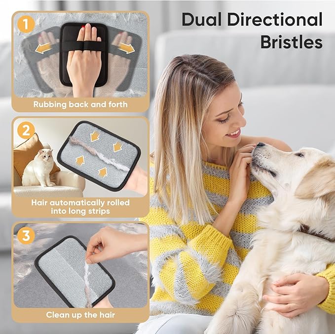 Pet Hair Remover, Electrostatic Pet Hair Removal Gloves, Reusable Cat &amp; Dog Hair Remover for Couch, Furniture, Carpet, Curtain, Upgraded Animal Fur Removal Tool, Cat Grooming Gloves-2 PCS