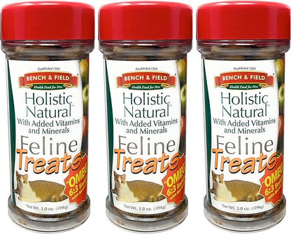 Bench &amp; Field Holistic Natural Healthy Kitty Cat Treats | Crunchy Fish-Shaped Bites | Delicious Seafood Flavored Snack, 3-Ounce (Pack of 3 Bottles)