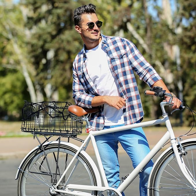 Aodaer Bike Basket with Removable Liner Bag Cargo Net Large Folding Bike Basket Quick Release Metal Ebike Basket Bicycle Storage Basket for Carrying Fruit &amp; Grocery Pets Dogs