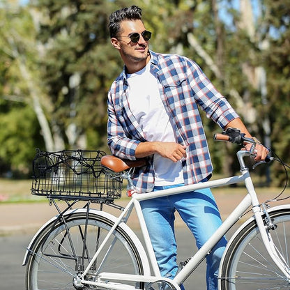 Aodaer Bike Basket with Removable Liner Bag Cargo Net Large Folding Bike Basket Quick Release Metal Ebike Basket Bicycle Storage Basket for Carrying Fruit &amp; Grocery Pets Dogs