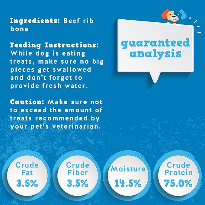 Jack&amp;Pup 12" Rib Bones for Dogs, All Natural Dog Beef Bones, Single Ingredient Bone Marrow, Real Bone for Dogs (3 Pack)