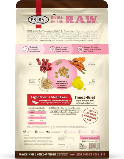 Primal Kibble in The Raw, Freeze Dried Cat Food, Beef, Scoop &amp; Serve, Made with Raw Protein, Whole Ingredient Nutrition, Crafted in The USA, Dry Cat Food, 64 Ounce (4 lb) Bag