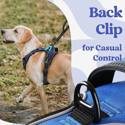 rabbitgoo Dog Harness Medium Sized, No Pull Pet Harness with 3 Buckles, Adjustable Soft Padded Vest with Control Handle, Walking Reflective Pet Vest for Medium Dogs, Blue, M