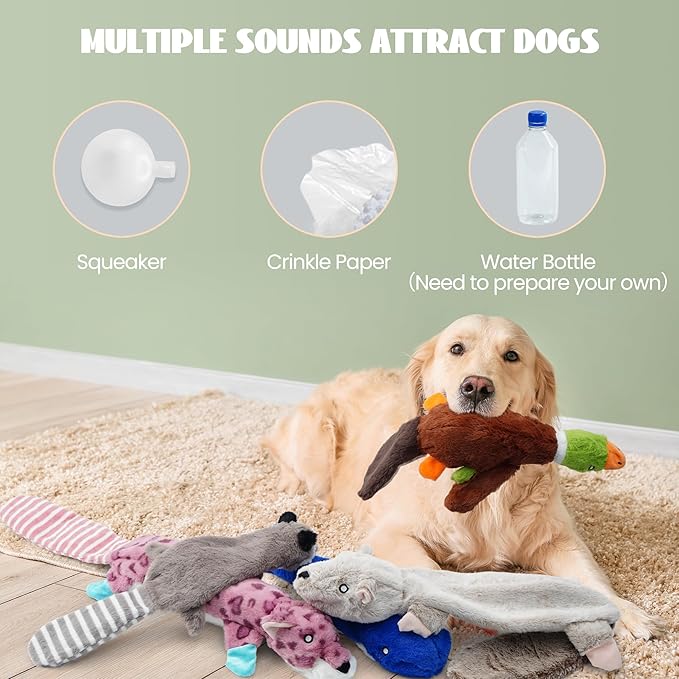 Nocciola 2-in-1 No Stuffing Crinkle Dog Toys with Soft and Durable Fabric, Holds Water Bottles, 2 Extra Long &amp; 3 Regular Size Stuffless Squeaky Dog Toys for Small to Large Dog