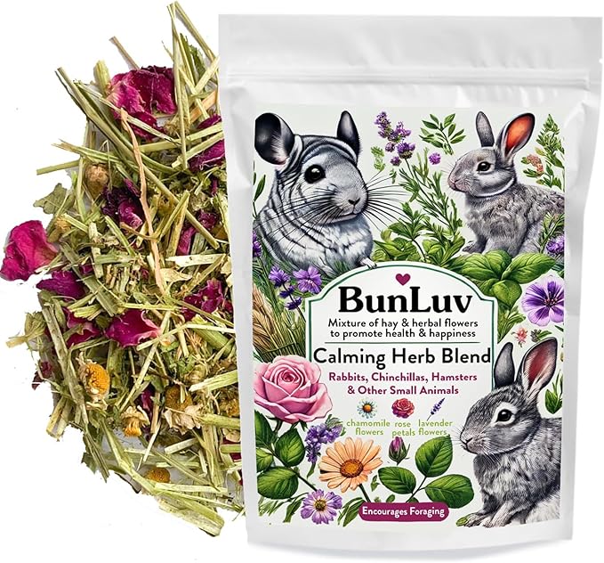 Herbal Calming Forage (2 Ounces): Premium Rabbit Food, Hay for Guinea Pigs Food, Chinchilla Food, Hamster Treat Made with Timothy Hay &amp; Organic Herbs (2 Ounces)