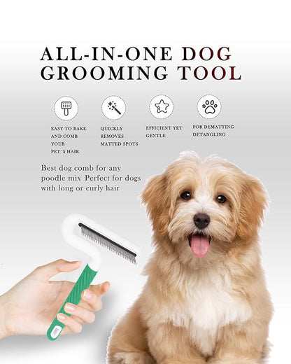 Pet Flea Comb for Dogs &amp; Cats - Grooming Tool with Long &amp; Short Steel Teeth, Safely Removes Tangles and Knots, Gentle Detangling Brush for Pet Hair (TG2043)(Green)