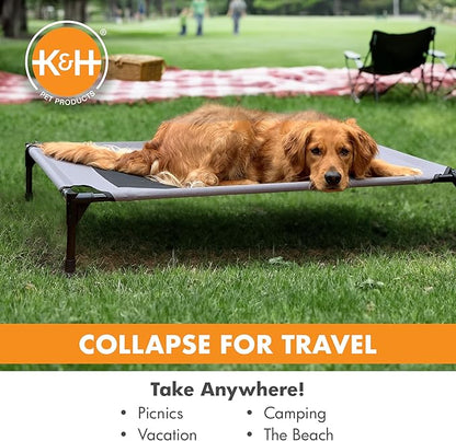 K&amp;H Pet Products Outdoor Elevated Dog Cot, Breathable Cooling Elevated Cot Hammock Pet Bed for Large Dogs, Washable Mesh Cover, Raised Metal Frame, Collapsible, Portable - Large 42 X 30in Gray
