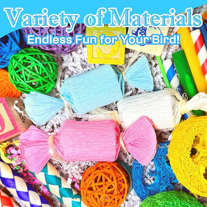 Colorful Bird Foraging &amp; Shredding Toys Box – Safe Bird Toys for Parakeets, Cockatiels, Conures &amp; Small Birds, Perfect for Spring and Summer
