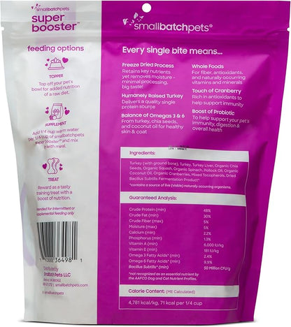 smallbatch Freeze Dried Dog Treats, Superfood Food Topper Turkey Bites for Dogs &amp; Cats, Probiotics, Organic Ingredients, High Protein, Grain Free Healthy Food Topper, Made in The USA, 18 oz Bag