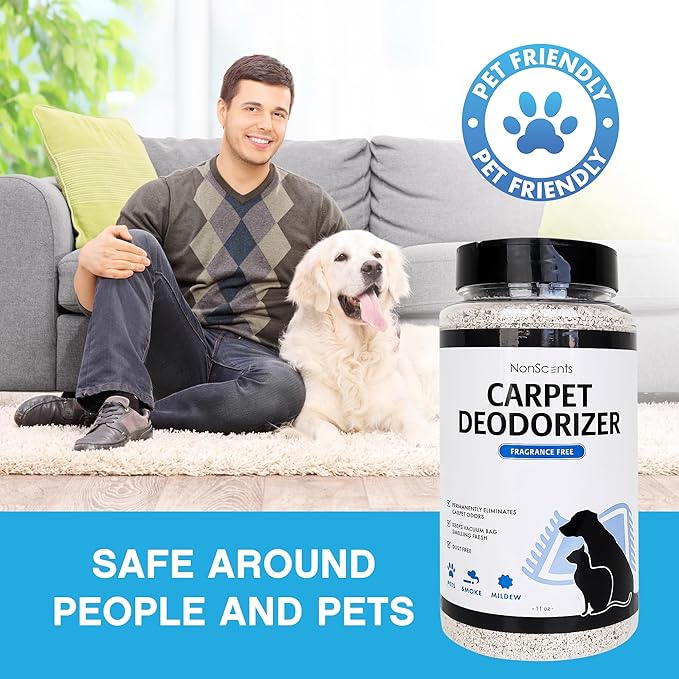 NonScents Carpet &amp; Rug Odor Eliminator - Safe &amp; Fragrance-Free Pet Carpet Deodorizer - Cat and Dog Smell Neutralizer - Removes Pet Urine Odors - Fresh Scent Powder in Pet Areas at Home