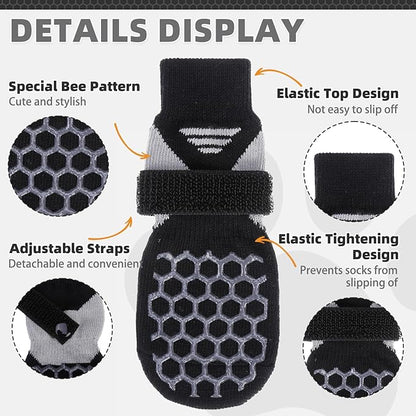 KOOLTAIL Dog Socks for Hot Pavement, Summer Breathable Dog Socks to Prevent Licking Paws, Non Slip Pet Boots&amp; Paw Protectors for Hardwood Floor,Grippy Shoes for Small Medium Large Senior Dogs,Black XS
