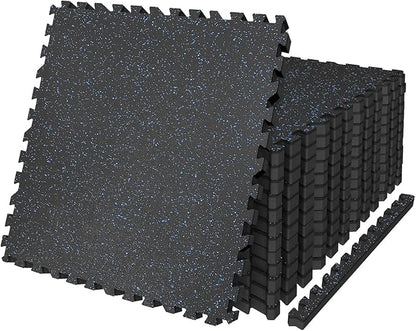 AIRHOP 0.79in Thick 48 Sq Ft Exercise Equipment Mats, 12 Tiles Upgraded Rubber Top with High Density EVA Foam, Large Interlocking Puzzle Gym Flooring for Home Gym, Heavy Weight Workout,Black &amp; Blue