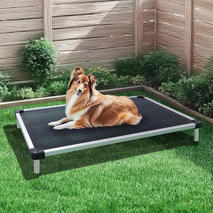 FXW TitanNest Chew-Proof Elevated Dog Bed, Raised Cot for Indoor/Outdoor/Camping Use, Durable &amp; Waterproof Cooling Pet Bed for Medium Dogs, 41.0" L x 27.0" W x 5.0" H, Black