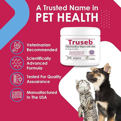 Chlorhexidianes Wipes for Dogs, Cats and Horses (Made in U.S.A) (USA) (Ketoconazole &amp; Chlorhexidine Wipes, 50 Count)