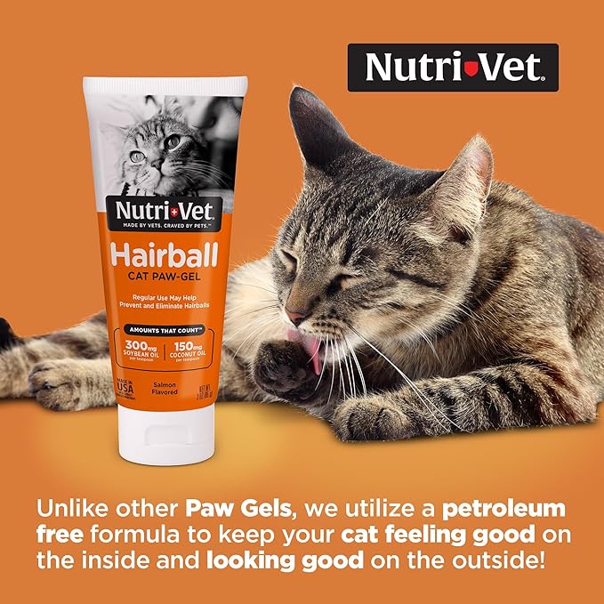 Nutri-Vet Hairball Paw Gel, Cat Hairball Remedy, Kitten Supplies, Hair Ball Relief for Cats, Fur Ball Remedy, Soybean &amp; Coconut Oil, Salmon Flavor, 3 oz