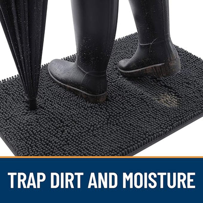 OLANLY Dog Door Mat Set 4-Piece 24x16, Absorbs Moisture and Dirt, Absorbent Non-Slip Washable Doormat, Quick Dry Chenille Mud Mat for Dogs, Entry Indoor Entryway Carpet for Inside Floor, Dark Grey
