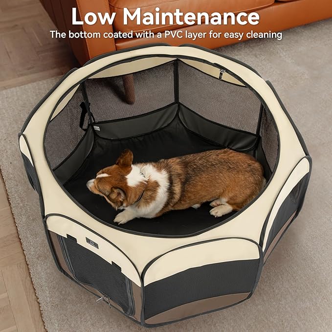 A4Pet Puppy Playpen, 39.5” Pet Playpen with Bowl, Suitable for Puppies, Kittens, and Small Animals, Removable Zipper &amp; Mesh Panel(16”W × 10”H)