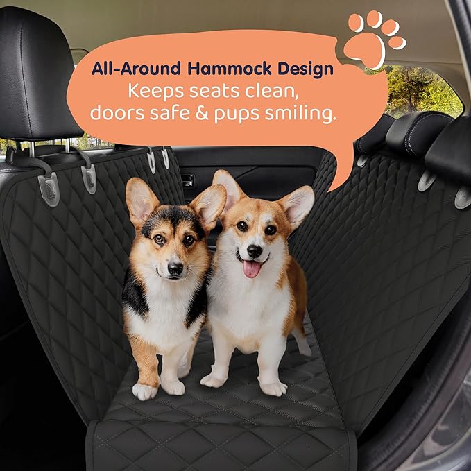 Dog Car Seat Cover for Back Seat, Waterproof Hammock for Car, SUV &amp; Truck, Non-Slip Backseat Cover for Dogs, Heavy-Duty Dog Hammock Style Seat Protector Pets, Easy to Install &amp; Clean