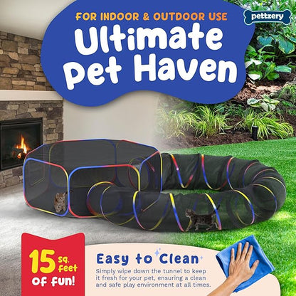 Outdoor Cat Enclosure - Portable Catio Playground for Cat Run, Kitty and Small Animals - Tent &amp; Tunnels for Outside and Indoor Play