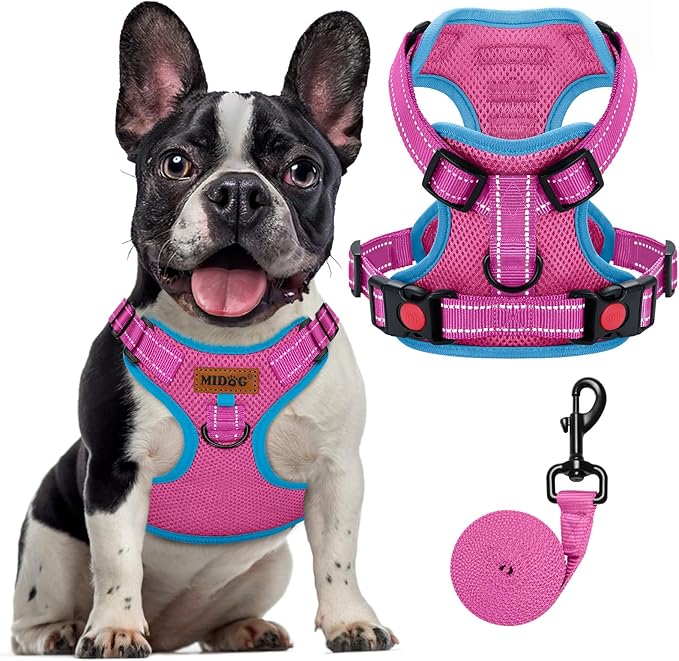 MIDOG No-Pull Dog Harness | Adjustable &amp; Reflective Pet Harness Leash Set for Small Medium Large Dogs Walking, Training| No Choke, Front Clip, Soft Padded Vest with Easy Control Handle - Pink, M