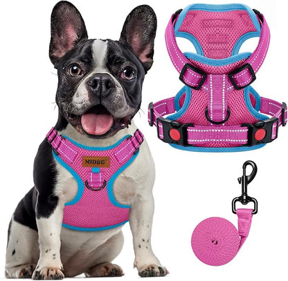 MIDOG No-Pull Dog Harness | Adjustable &amp; Reflective Pet Harness Leash Set for Small Medium Large Dogs Walking, Training| No Choke, Front Clip, Soft Padded Vest with Easy Control Handle - Pink, M
