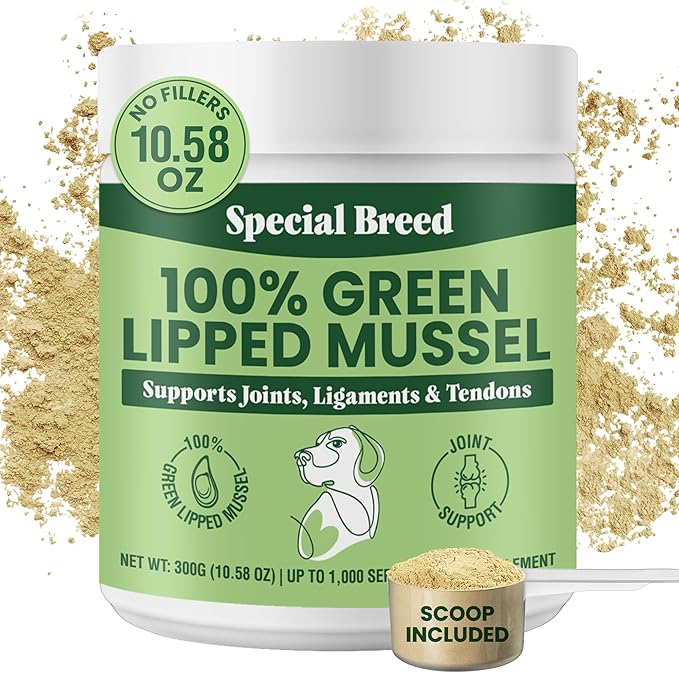 Green Lipped Mussel Powder for Dogs &amp; Cats - 100% New Zealand Green Lipped Mussels - Natural Hip &amp; Joint Supplement for Joints, Tendons, Ligaments, Muscles - 300 Grams - Up to 1,000 Servings